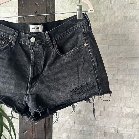 AGOLDE Black Parker Fray Cut Off Denim Jean Shorts Size 30 - Picture 5 of 8
